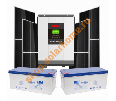 Комплект с инвертором Combi MPPT 3кВт и солнечными батареями  выработкой 7,5 кВт/сутки для автономного электроснабжения 