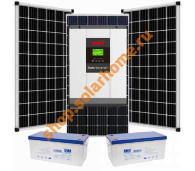 Комплект с солнечными батареями 1.1 кВт для дома , Мощность 3 кВт,  5.7 кВт*ч/сутки